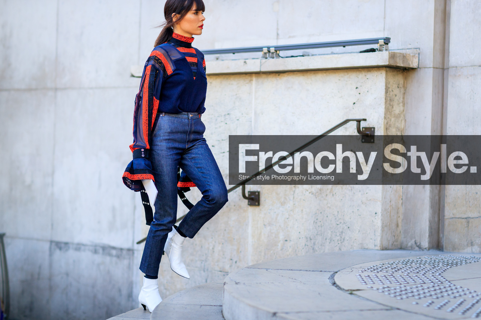 atmosphere details, blue denim, denim pants, detail, Evangelie Smyrniotaki, fashion week, frenchystyle, FW, geometric, graphic shirt, horizontal, jeans, jonathan paciullo, leather shoes, navy shirt, PARIS, PFW, printed shirt, sacai, silk shirt, SPRING SUMMER 2017, SS 17, street style, striped shirt, stripes, trousers, white boots