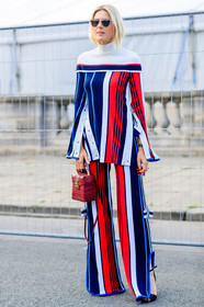 fashion week, frenchystyle, full length, FW, geometric, graphic pants, graphic sweater, jonathan paciullo, leather bag, PARIS, PFW, printed pants, printed sweater, red bag, sofie valkiers, SPRING SUMMER 2017, SS 17, street style, striped pants, striped sweater, stripes, sunglasses, trousers, turtleneck sweater, vertical