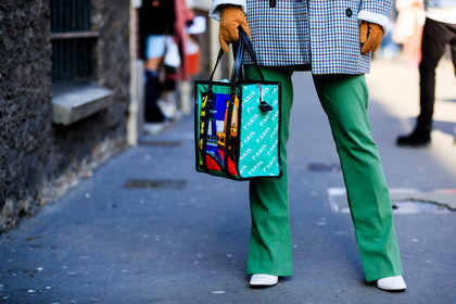 balenciaga, brown gloves, checked, graphic bag, graphic jacket, green bag, green pants, high heels, leather bag, leather shoes, plaid, printed bag, printed jacket, trousers, white boots, street style, jonathan paciullo, FW, frenchystyle, fashion week, PFW, PARIS, AUTUMN WINTER 2018-2019, FALL WINTER 2018-2019, FW 18-19, horizontal, atmosphere details