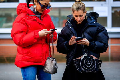 azzedine alaia, black bag, black jacket, blue denim, braids, denim pants, down jacket, earrings, graphic bag, jeans, leather bag, printed bag, red jacket, shiny bag, silver bag, studs, sunglasses, trousers, fashion week, frenchystyle, FW, jonathan paciullo, street style, PFW, PARIS, AUTUMN WINTER 2018-2019, FALL WINTER 2018-2019, FW 18-19, horizontal, atmosphere details