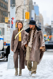 alice & j.s, animal print, beige boots, beige coat, beige pants, beige sweater, black hat, blazer, brown jacket, brown pan, brown pants, brown scarf, brown suit, bucket hat, fendi, high heels, leather shoes, monogram, printed scarf, snake print, trousers, white sneakers, yellow sweater, street style, jonathan paciullo, frenchystyle, NYFW, NEW YORK, AUTUMN WINTER 2019-2020, AW 19-20, FALL WINTER 2019-2020, FW 19-20, fashion week, FW, vertical, full length