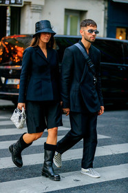 alice & j.s, alice barbier, JS roques, black jacket, white sunglasses, futurist shape sunglasses, black pants, black bermuda shorts, dior bag, dior boots, dior jacket, dior pants, dior shorts, dior total look, monogrammed bag, crossbody bag, black hat, black leather boots, vans shoes, checked shoes, lady dior bag, hand bag, studs details bag, white leather bag, flat boots, dior hat, dior strap bag, fashion week, frenchystyle, FW, jonathan paciullo, street style, SPRING SUMMER 2020, SS 20, PFW, PARIS, vertical, full length