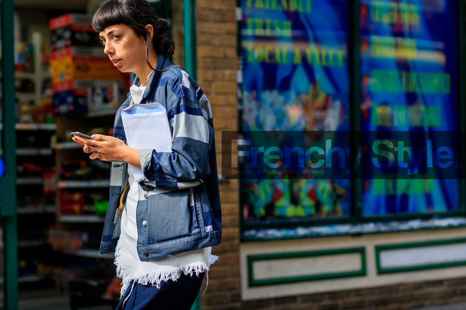 atmosphere details, blue denim, denim jacket, detail, fashion week, frenchystyle, FW, graphic jacket, horizontal, jonathan paciullo, LFW, LONDON, patchwork, printed jacket, SPRING SUMMER 2018, SS 18, street style, trousers