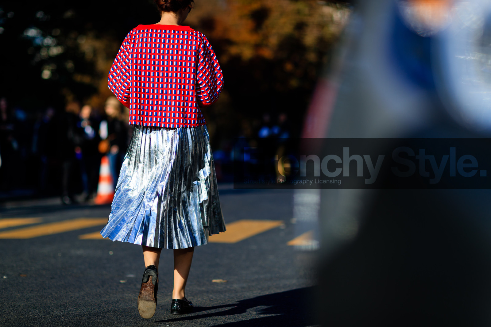 atmosphere details, back detail, black loafers, checked jacket, detail, fashion week, frenchystyle, FW, geometric, graphic jacket, graphic sweater, horizontal, jonathan paciullo, leather shoes, PARIS, PFW, pleated skirt, printed jacket, printed sweater, red jacket, red sweater, shiny skirt, silver skirt, SPRING SUMMER 2017, SS 17, street style, striped jacket, stripes