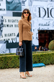 black bag, black denim, camel jacket, christian dior, denim pants, golden shoes, graphic bag, high heels, jeans, leather bag, leather shoes, monogram, printed bag, sunglasses, trousers, fashion week, frenchystyle, FW, jonathan paciullo, street style, PFW, PARIS, AUTUMN WINTER 2018-2019, FALL WINTER 2018-2019, FW 18-19, vertical, full length, jeanne damas