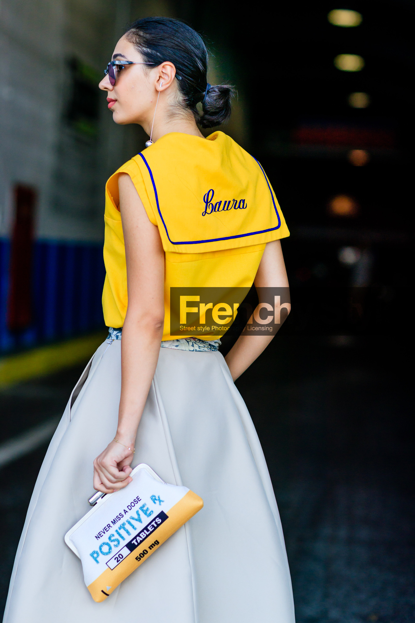 atmosphere details, beige skirt, fashion week, frenchystyle, fun bag, FW, jonathan paciullo, long skirt, NEW YORK, NYFW, portrait, printed bag, printed shirt, SPRING SUMMER 2017, SS 17, street style, vertical, woman, yellow shirt