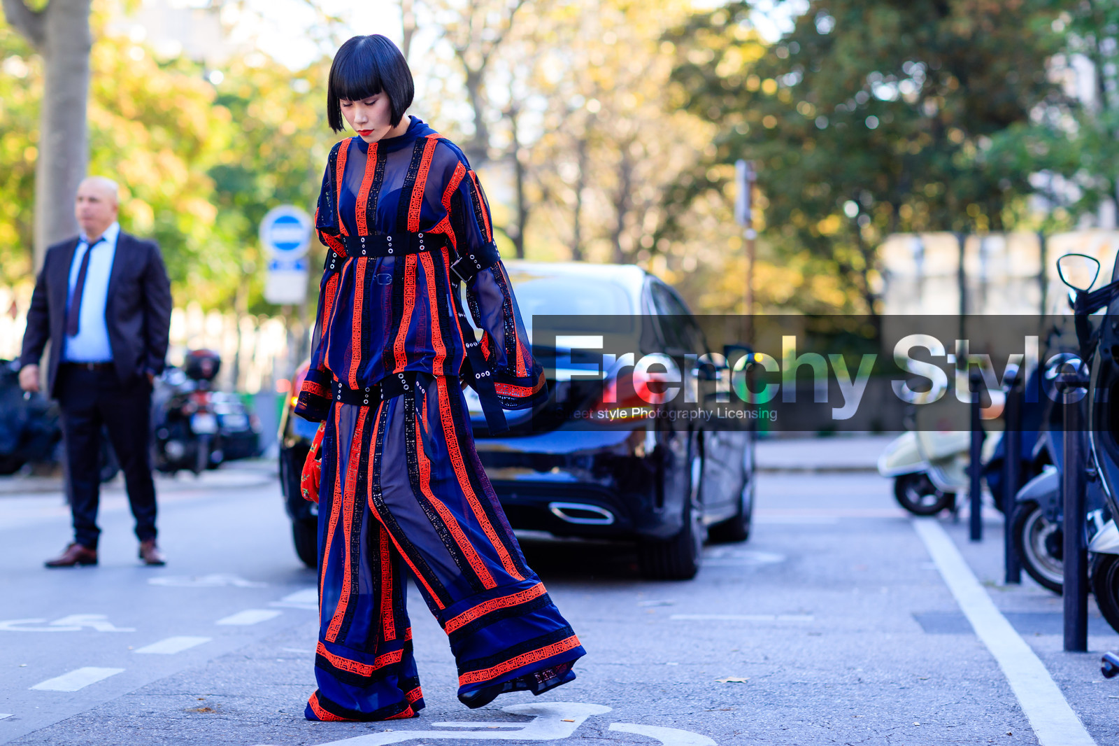 atmosphere details, fashion week, frenchystyle, full length, FW, geometric, graphic jumpsuit, horizontal, jonathan paciullo, mademoiselle yulia, PARIS, PFW, printed jumpsuit, red bag, red jumpsuit, sacai, see through, SPRING SUMMER 2017, SS 17, street style, striped jumpsuit, stripes