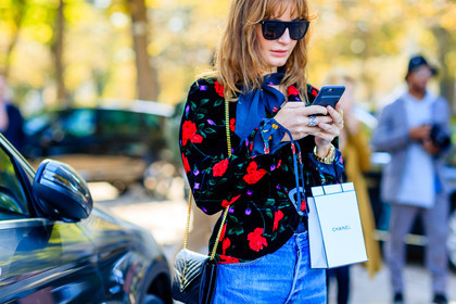 atmosphere details, black jacket, blue denim, chanel, denim pants, detail, ece sukan, fashion week, floral, flower, frenchystyle, FW, horizontal, jeans, jonathan paciullo, PARIS, PFW, printed jacket, SPRING SUMMER 2017, SS 17, street style, sunglasses, trousers, velvet