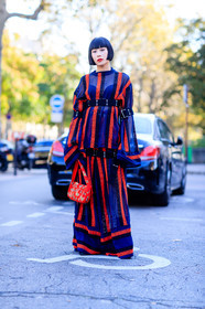 fashion week, frenchystyle, full length, FW, geometric, graphic jumpsuit, jonathan paciullo, leather bag, mademoiselle yulia, PARIS, PFW, printed jumpsuit, red bag, red jumpsuit, sacai, see through, SPRING SUMMER 2017, SS 17, street style, striped jumpsuit, stripes, vertical