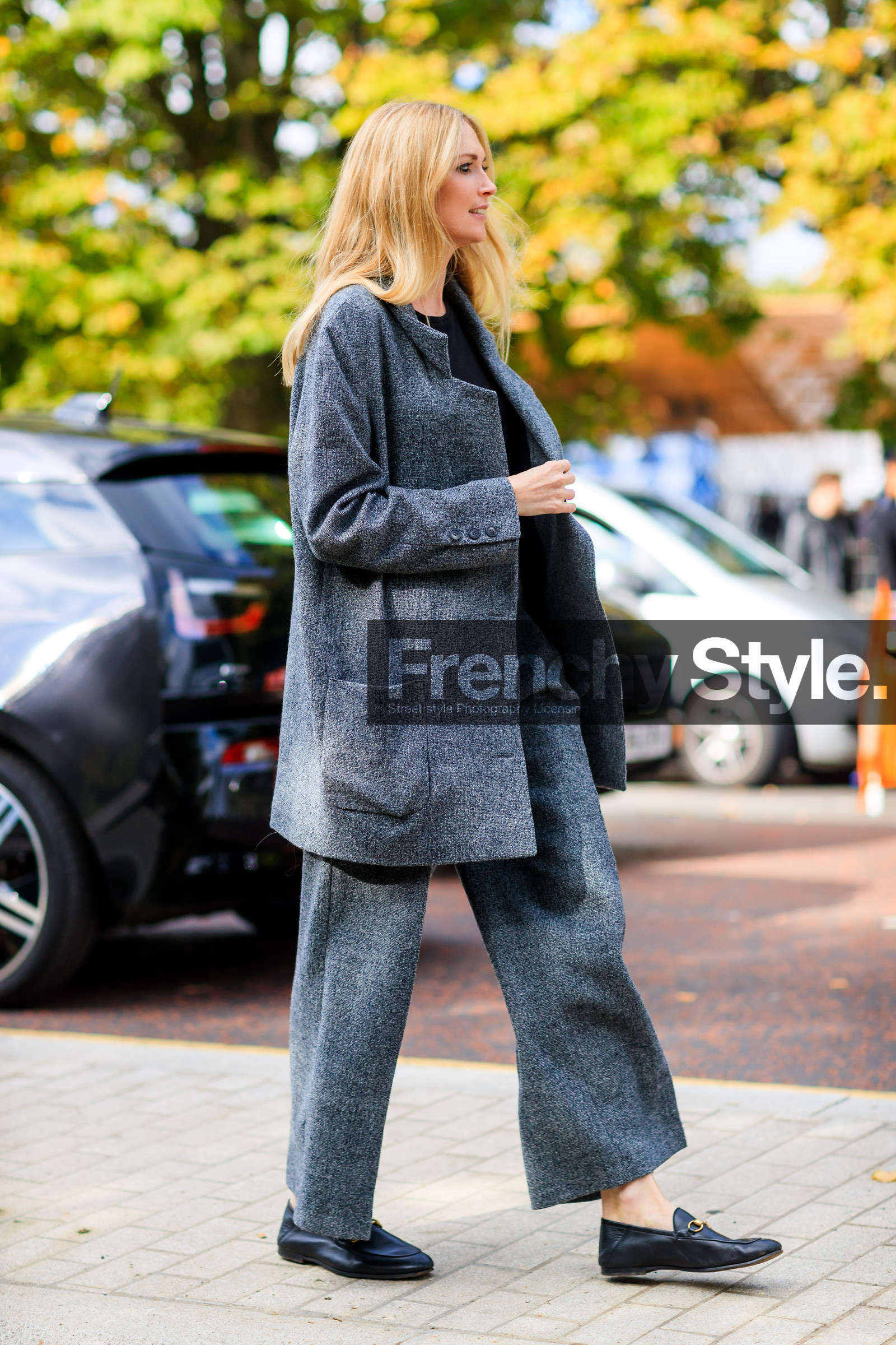 black loafers, black shoes, blazer, fashion week, frenchystyle, full length, FW, grey jacket, grey pants, grey suit, gucci, jonathan paciullo, leather shoes, LFW, LONDON, SPRING SUMMER 2018, SS 18, street style, trousers, vertical