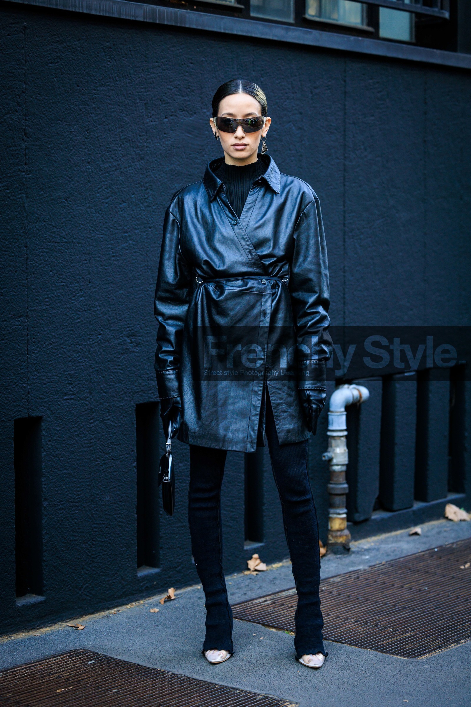 black total looks, leather jacket, black jacket, dior sunglasses, prada earrigs, alexandra guerain, fashion week, frenchystyle, FW, jonathan paciullo, street style, vertical, full length