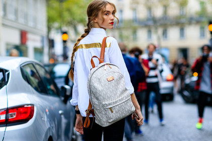 atmosphere details, back detail, braids, detail, fashion week, frenchystyle, FW, horizontal, jonathan paciullo, leather backpack, leather bag, michael kors, model, monogram, PARIS, PFW, SPRING SUMMER 2017, SS 17, street style, trousers, white shirt