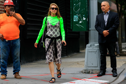balenciaga, black bag, black shoes, black sweater, chanel handbag, checked, graphic dress, graphic top, green top, grey dress, jessica minkoff, leather bag, leather shoes, monogram, plaid, printed dress, printed top, sunglasses, tied up sweater, street style, jonathan paciullo, FW, frenchystyle, fashion week, NEW YORK, NYFW, SPRING SUMMER 2020, SS 20, horizontal, atmosphere details, full length