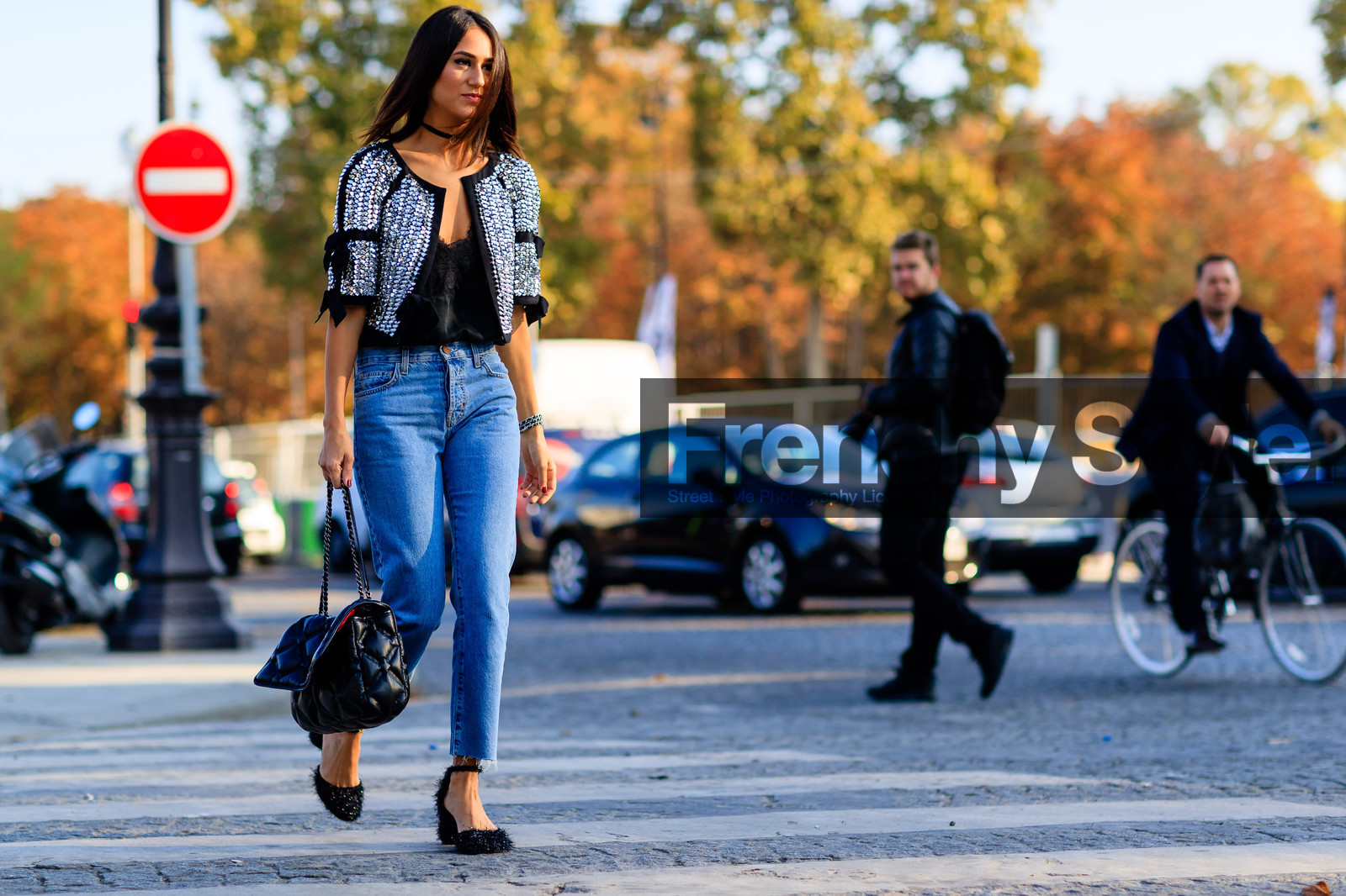 atmosphere details, black bag, black shoes, black top, blue denim, chanel, choker, denim pants, fashion week, frenchystyle, full length, FW, horizontal, jeans, jonathan paciullo, lace top, leather bag, leather shoes, necklace, PARIS, PFW, Sora Choi, soraya bakhtiar, SPRING SUMMER 2017, SS 17, street style, trousers, tweed jacket