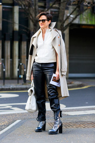 AUTUMN WINTER 2017-2018, AW 17-18, beige coat, black pants, FALL WINTER 2017-2018, fashion week, frenchystyle, full length, FW, FW 17-18, high heels, jonathan paciullo, leather bag, leather pants, leather shoes, LFW, LONDON, over the shoulder, silver shoes, street style, sunglasses, trench coat, trousers, vertical, white bag, white top