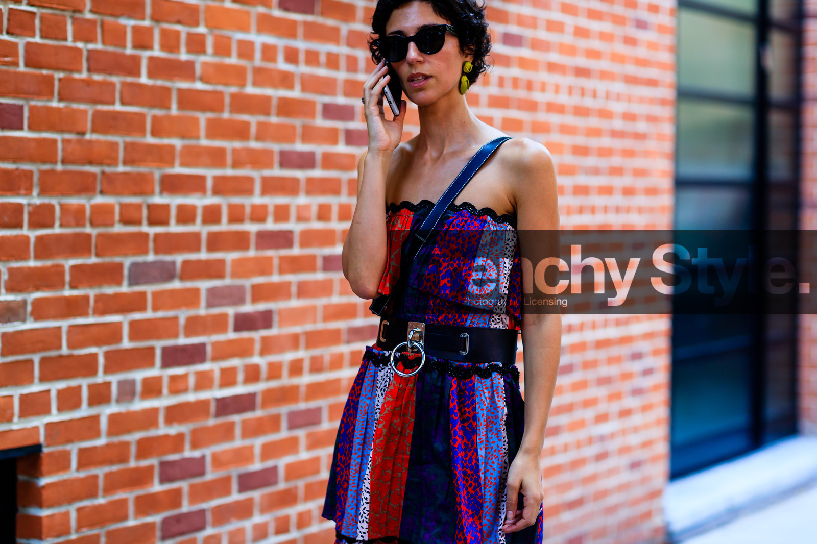 atmosphere details, black belt, bustier dress, detail, fashion week, frenchystyle, FW, harness, horizontal, jonathan paciullo, layers, multicolor dress, NEW YORK, NYFW, orange, pink, printed dress, purple, red, SPRING SUMMER 2017, SS 17, street style, sunglasses, wedges, woman, yasmin sewell