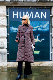 black pants, black shoes, graphic jacket, leather shoes, pink jacket, printed jacket, sunglasses, trousers, street style, jonathan paciullo, FW, frenchystyle, fashion week, LFW, LONDON, AUTUMN WINTER 2018-2019, AW 18-19, FALL WINTER 2018-2019, FW 18-19, vertical, full length, model, lili sumner