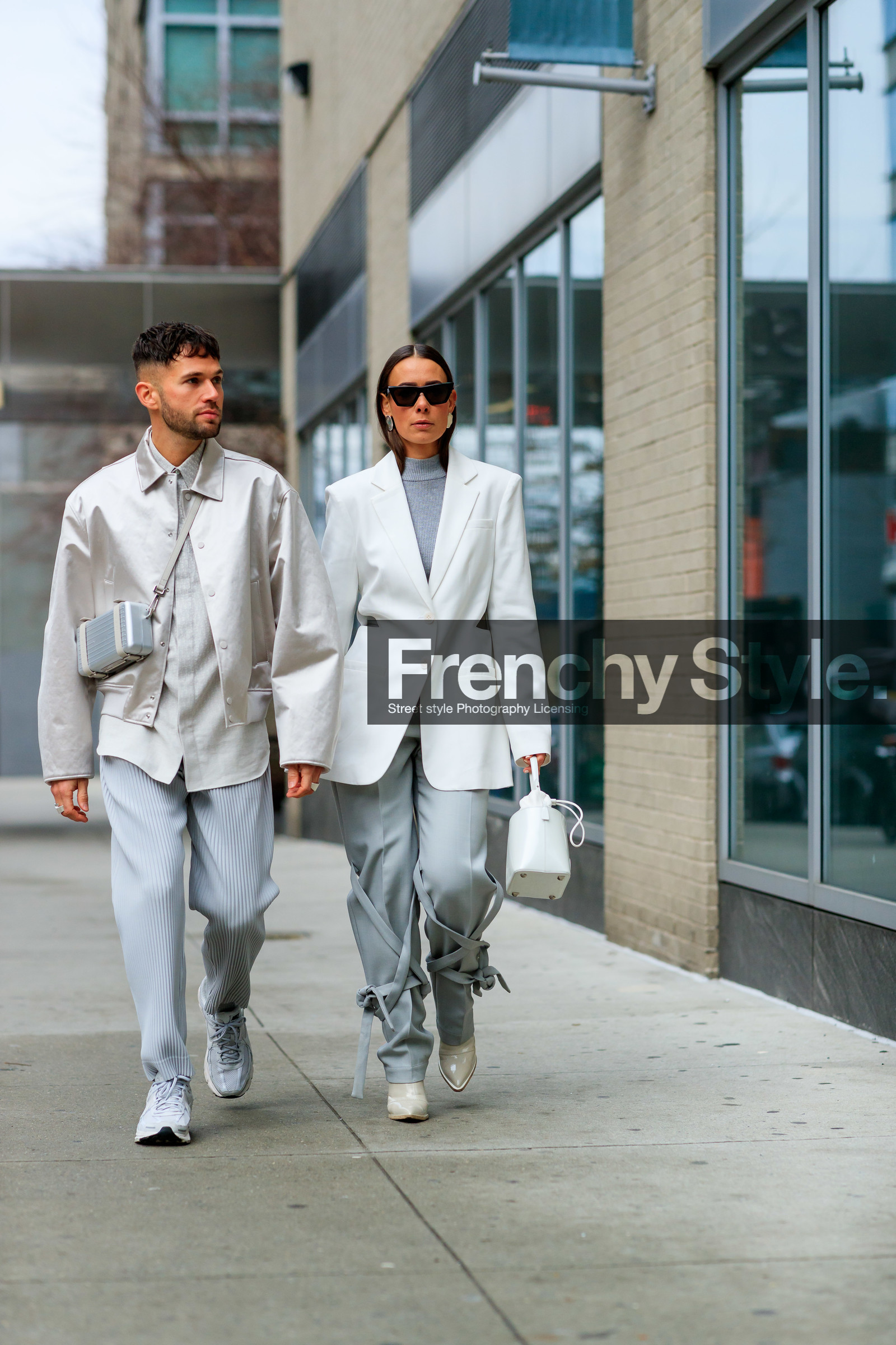 alice & j.s, alice barbier, JS roques, satin coat, satin bombers, light grey coat, light grey bombers, dior coat, dior bag, dior shirt, nike shoes, light grey pants, light grey sneakers, grey sneakers, pleated pants, monogrammed shirt, light beige coat, light beige shirt, box bag, crossbody bag, white jacket, white leather bag, white leather boots, grey top, grey pants, turtleneck top, bucket bag, margiela bag, celine sunglasses, futurist shape sunglasses, butterfly sunglasses, black sunglasses, high heels boots, fashion week, frenchystyle, FW, jonathan paciullo, street style, NYFW, NEW YORK, AUTUMN WINTER 2020-2021, FALL WINTER 2020-2021, FW 20-21, vertical, full length