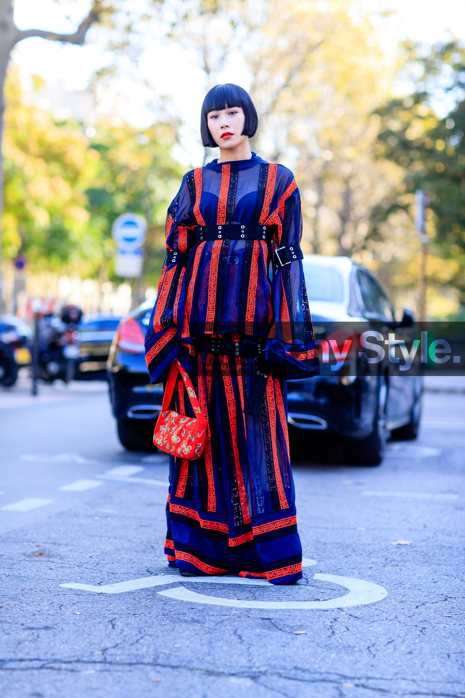 fashion week, frenchystyle, full length, FW, geometric, graphic jumpsuit, jonathan paciullo, leather bag, mademoiselle yulia, PARIS, PFW, printed jumpsuit, red bag, red jumpsuit, sacai, see through, SPRING SUMMER 2017, SS 17, street style, striped jumpsuit, stripes, vertical