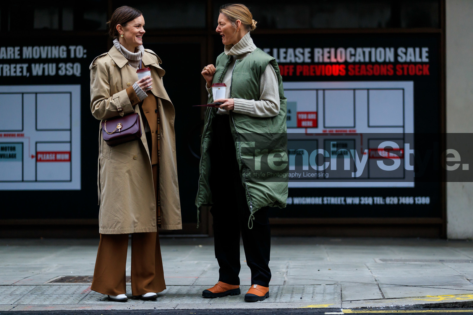 beige coat, beige sweater, black pants, bordeaux, brown suit, burgundy, camel boots, camel jacket, camel pants, down jacket, green jacket, jo ellison, leather bag, leather shoes, purple bag, sleeveless, trench coat, trousers, LONDON, LFW, fashion week, frenchystyle, FW, jonathan paciullo, street style, AUTUMN WINTER 2019-2020, AW 19-20, FW 19-20, FALL WINTER 2019-2020, horizontal, atmosphere details, full length