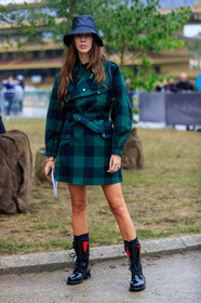 estelle pigault, dior bag, dior jacket, dior boots, dior hat, dior total look, black hat, tulle hat, black jacket, black bag, black leather boots, black polish boots, laced boots, green jacket, checked jacket, fashion week, frenchystyle, FW, jonathan paciullo, street style, SPRING SUMMER 2020, SS 20, PFW, PARIS, vertical, full length