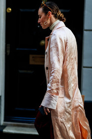 adidas, bordeaux, burgundy, pink coat, red pants, sunglasses, sweatpants, trousers, fashion week, frenchystyle, FW, jonathan paciullo, street style, LFW, LONDON, AUTUMN WINTER 2018-2019, AW 18-19, FALL WINTER 2018-2019, FW 18-19, vertical, atmosphere details, detail, flora macdonald johnston