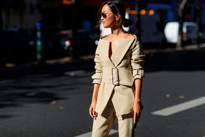 atmosphere details, beige jacket, beige pants, detail, fashion week, frenchystyle, FW, horizontal, jonathan paciullo, nicole warne, off the shoulder, PARIS, PFW, SPRING SUMMER 2017, SS 17, street style, tone on tone, total look beige, trousers