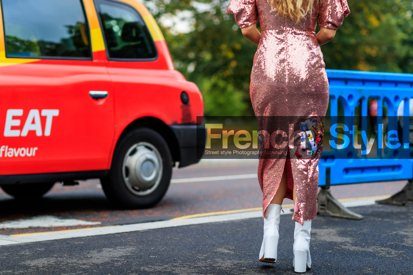 atmosphere details, detail, fashion week, floral, flowers, frenchystyle, FW, glitter, graphic dress, high heels, horizontal, jonathan paciullo, kate foley, leather shoes, LFW, LONDON, pink dress, printed dress, sequined, sequined dress, shiny, shiny dress, SPRING SUMMER 2018, SS 18, street style, white boots
