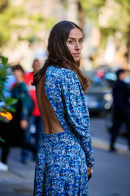erika boldrin, back details, openwork dress, floral printed dress, long sleeves dress, fashion week, frenchystyle, FW, jonathan paciullo, street style, vertical, atmosphere details, detail, MFW, MILAN, SPRING SUMMER 2020, SS 20