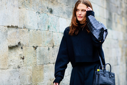 atmosphere details, black bag, black skirt, black sweater, cat mc neil, detail, fashion week, frenchystyle, FW, horizontal, jonathan paciullo, leather bag, long hair, model, natural, PARIS, PFW, saint laurent paris, SPRING SUMMER 2017, SS 17, street style