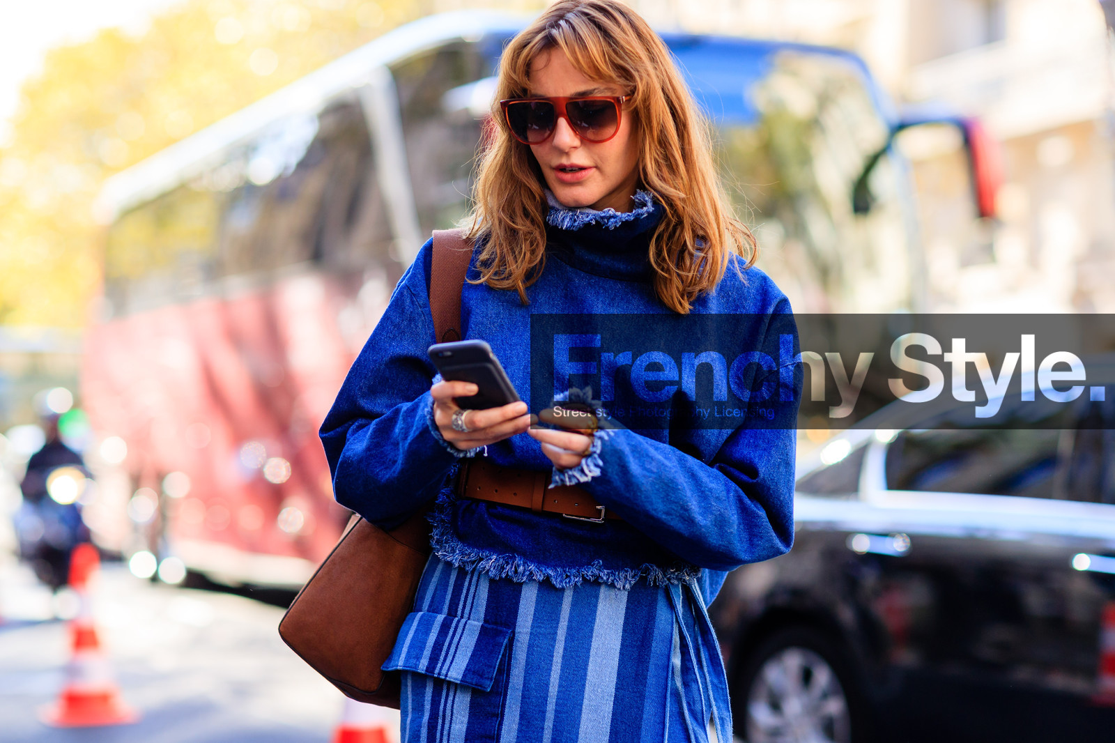 atmosphere details, blue denim, brown belt, chanel, denim top, detail, ece sukan, fashion week, frenchystyle, FW, geometric, graphic skirt, horizontal, jonathan paciullo, leather belt, PARIS, PFW, printed skirt, SPRING SUMMER 2017, SS 17, street style, striped skirt, stripes, sunglasses