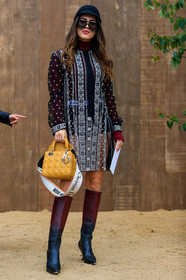 black leather boots, burgundy leather boots, tie and dye boots, high boots, high heels boots, dior bag, dior dress, black dress, mini dress, embroidered dress, long sleeves dress, yellow leather bag, lady dior bag, dior strap bag, black sunglasses, aviator sunglasses, black hat, sheer dress, fashion week, frenchystyle, FW, jonathan paciullo, street style, SPRING SUMMER 2020, SS 20, PFW, PARIS, vertical, full length