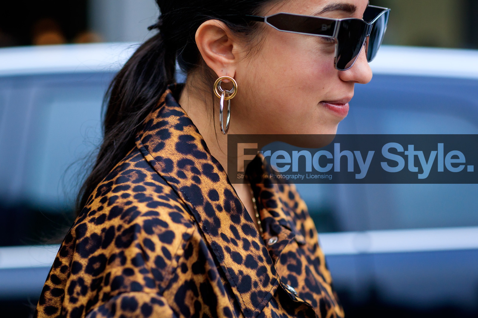atmosphere details, AUTUMN WINTER 2017-2018, AW 17-18, brown jacket, detail, earrings, FALL WINTER 2017-2018, fashion week, frenchystyle, FW, FW 17-18, horizontal, jonathan paciullo, leopard, leopard print, LFW, LONDON, printed jacket, street style, sunglasses
