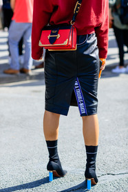 back detail, black boots, black skirt, detail, fashion week, frenchystyle, FW, high heels, jonathan paciullo, leather bag, leather shoes, leather skirt, PARIS, PFW, prada, red bag, red sweater, SPRING SUMMER 2017, SS 17, street style, vertical, vêtements