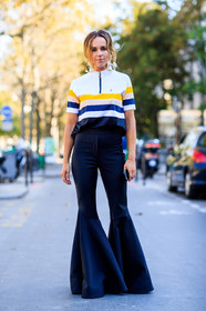 black pants, fashion week, flare pants, frenchystyle, full length, FW, graphic top, jonathan paciullo, PARIS, PFW, printed top, SPRING SUMMER 2017, SS 17, street style, striped polo, trousers, vertical, white polo