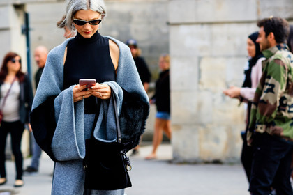 atmosphere details, black bag, black tank top, detail, fashion week, frenchystyle, FW, grey cardigan, grey sweater, horizontal, iphone, jonathan paciullo, loewe, PARIS, PFW, Samantha Angelo, SPRING SUMMER 2017, SS 17, street style, sunglasses, trousers