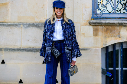 blue denim, blue jacket, christian dior, denim hat, denim pants, graphic bag, graphic jacket, jeans, leather bag, monogram, printed bag, printed jacket, satin stitch, shiny bag, silver bag, trousers, tweed jacket, white shirt, fashion week, frenchystyle, FW, jonathan paciullo, street style, PFW, PARIS, AUTUMN WINTER 2018-2019, FALL WINTER 2018-2019, FW 18-19, horizontal, atmosphere details, helena bordon