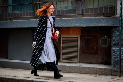 black shoes, graphic jacket, high heels, leather bag, leather shoes, printed jacket, sunglasses, street style, jonathan paciullo, FW, frenchystyle, fashion week, NYFW, NEW YORK, AUTUMN WINTER 2018-2019, AW 18-19, FALL WINTER 2018-2019, FW 18-19, atmosphere details, horizontal, full length, christene barberich