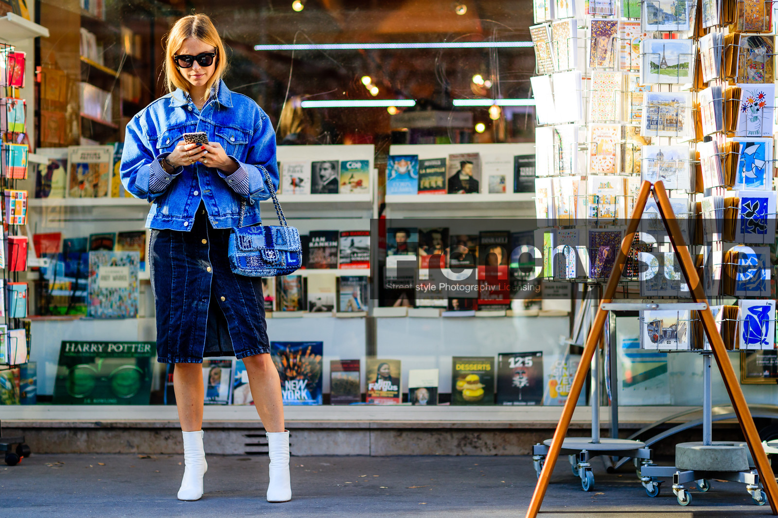 atmosphere details, black denim, blue denim, chanel, denim bag, denim jacket, denim skirt, detail, fashion week, frenchystyle, FW, high heels, horizontal, jonathan paciullo, leather shoes, PARIS, pernille teisbaek, PFW, SPRING SUMMER 2017, SS 17, street style, sunglasses, vêtements, white boots