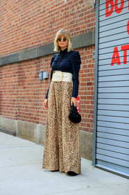 animal print, black bag, black shirt, graphic pants, high waist, leopard, printed pants, sunglasses, trousers, white belt, wide pants, xnenia adonts, street style, jonathan paciullo, FW, frenchystyle, fashion week, NEW YORK, NYFW, SPRING SUMMER 2020, SS 20, vertical, full length