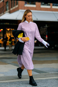 black jacket, black shoes, graphic dress, iphone, leather shoes, printed dress, red dress, shirt dress, stripes, street style, jonathan paciullo, FW, frenchystyle, fashion week, NEW YORK, NYFW, SPRING SUMMER 2020, SS 20, vertical, full length