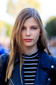 black and white, black jacket, black perfecto, detail, fashion week, frenchystyle, FW, graphic top, jonathan paciullo, leather jacket, leather perfecto, model, PARIS, PFW, portrait, printed top, SPRING SUMMER 2017, SS 17, street style, striped top, vertical