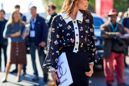 atmosphere details, black shirt, black skirt, chanel, detail, embroidered shirt, fashion week, floral, frenchystyle, FW, horizontal, jonathan paciullo, PARIS, PFW, see through, SPRING SUMMER 2017, SS 17, street style