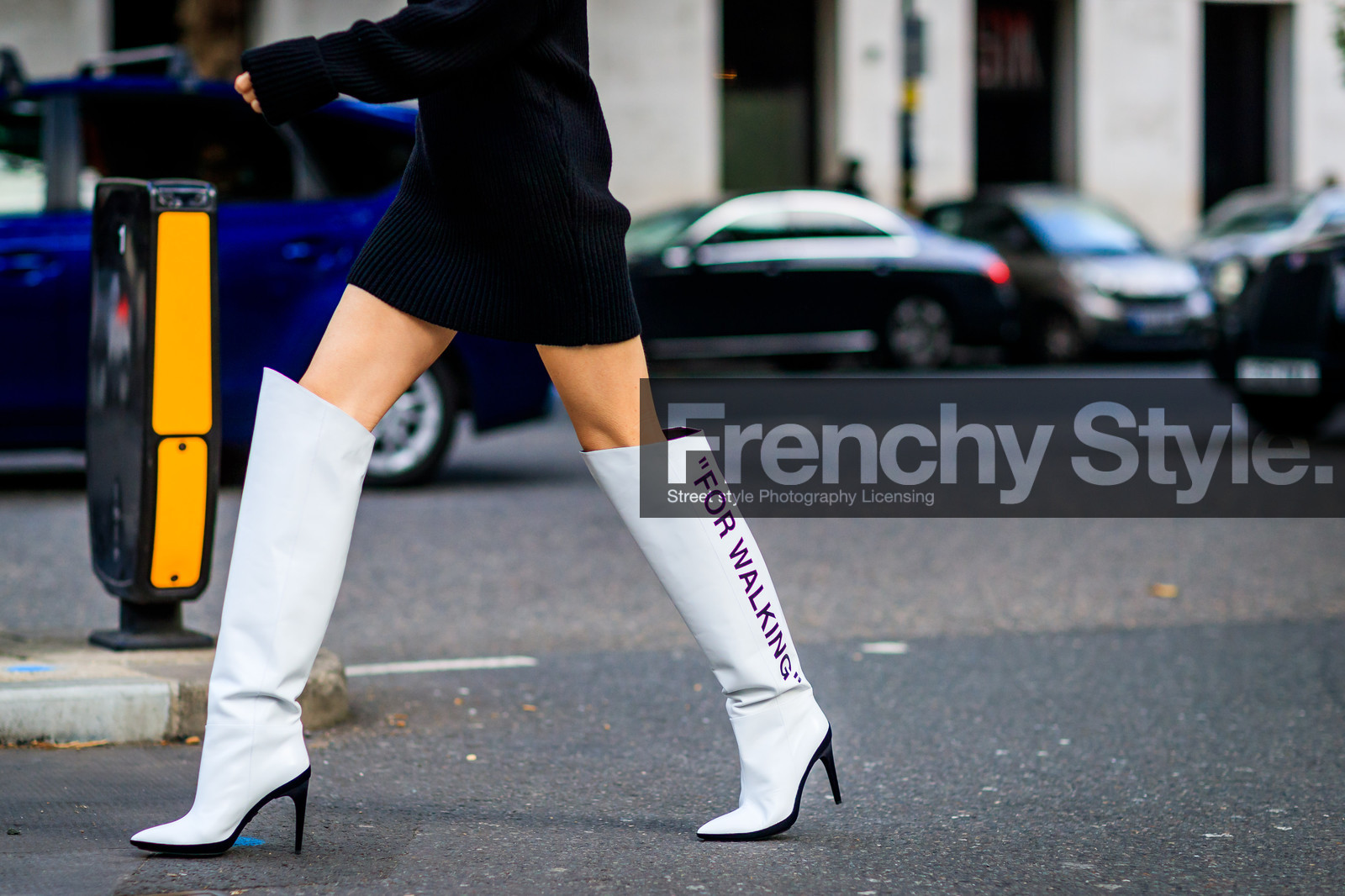 atmosphere details, black dress, detail, fashion week, frenchystyle, FW, high boots, high heels, horizontal, jonathan paciullo, knit dress, leather shoes, LFW, LONDON, off white, SPRING SUMMER 2018, SS 18, street style, white boots