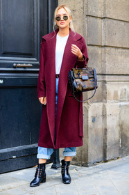 black boots, blue denim, bordeaux, burgundy, camouflage, denim pants, fashion week, frenchystyle, full length, FW, green bag, jeans, jonathan paciullo, leather bag, leather shoes, PARIS, PFW, printed bag, red coat, SPRING SUMMER 2017, SS 17, street style, sunglasses, trousers, valentino, vertical, white t shirt
