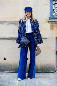 blue denim, blue jacket, christian dior, denim hat, denim pants, graphic bag, graphic jacket, jeans, leather bag, leather shoes, monogram, printed bag, printed jacket, satin stitch, shiny bag, silver bag, trousers, tweed jacket, white shirt, fashion week, frenchystyle, FW, jonathan paciullo, street style, PFW, PARIS, AUTUMN WINTER 2018-2019, FALL WINTER 2018-2019, FW 18-19, vertical, full length, helena bordon