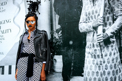 black jacket, black lips, black perfecto, braids, check jumpsuit, checked, christian dior, gingham, graphic jumpsuit, graphic pants, leather jacket, leather perfecto, plaid, printed jumpsuit, printed pants, sunglasses, tied up sweater, trousers, fashion week, frenchystyle, FW, jonathan paciullo, street style, PFW, PARIS, AUTUMN WINTER 2018-2019, FALL WINTER 2018-2019, FW 18-19, horizontal, atmosphere details, selah marley