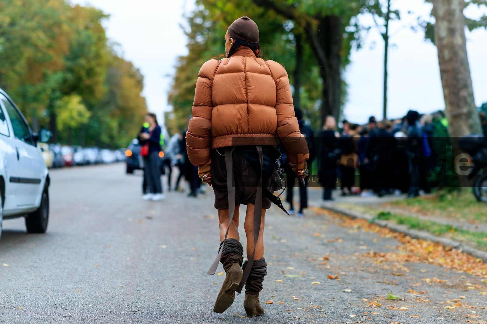 michele lamy, rick owens coat, camel coat, camel down jacket, fur coat, back details, brown skirt, mini skirt, hair details, fashion week, frenchystyle, FW, jonathan paciullo, street style, SPRING SUMMER 2020, SS 20, PFW, PARIS, horizontal, atmosphere details, full length