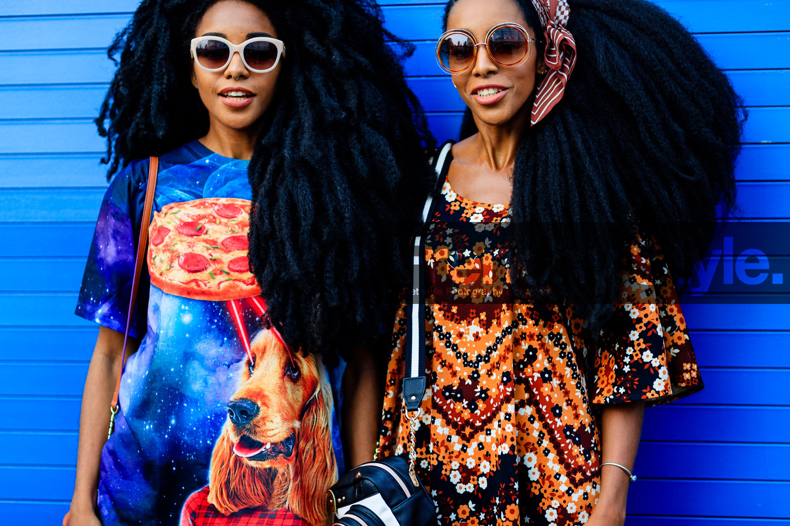 atmosphere details, blue t shirt, brown dress, Cipriana And Takenya Quann, detail, fashion week, floral, flower, frenchystyle, FW, headband, hippie, horizontal, jonathan paciullo, NEW YORK, NYFW, printed t shirt, scarf, SPRING SUMMER 2017, SS 17, street style, sunglasses, woman