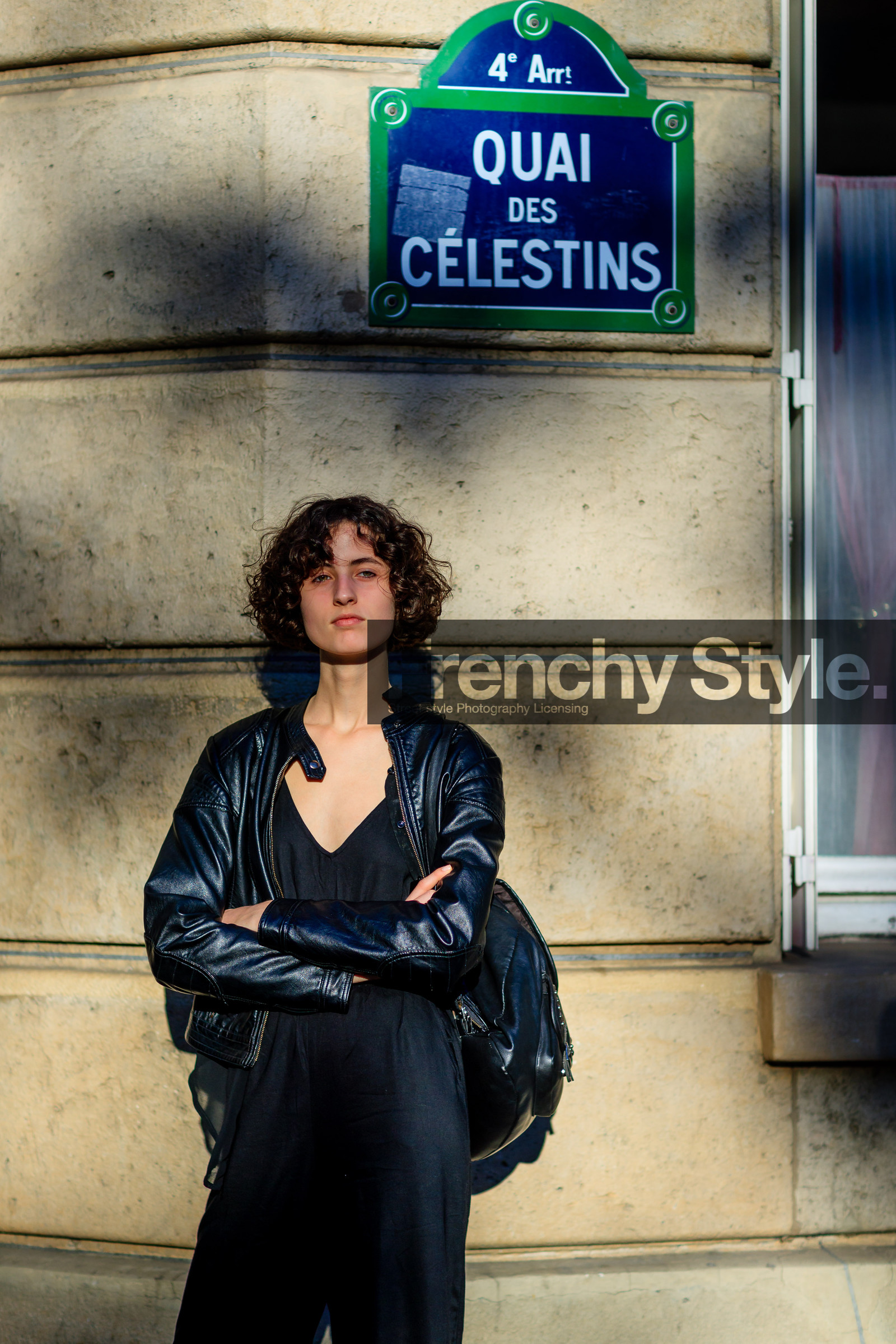 black bag, black jacket, black jumpsuit, black perfecto, detail, fashion week, frenchystyle, FW, jonathan paciullo, leather backpack, leather jacket, leather perfecto, leila zandonai, model, PARIS, PFW, SPRING SUMMER 2017, SS 17, street style, vertical